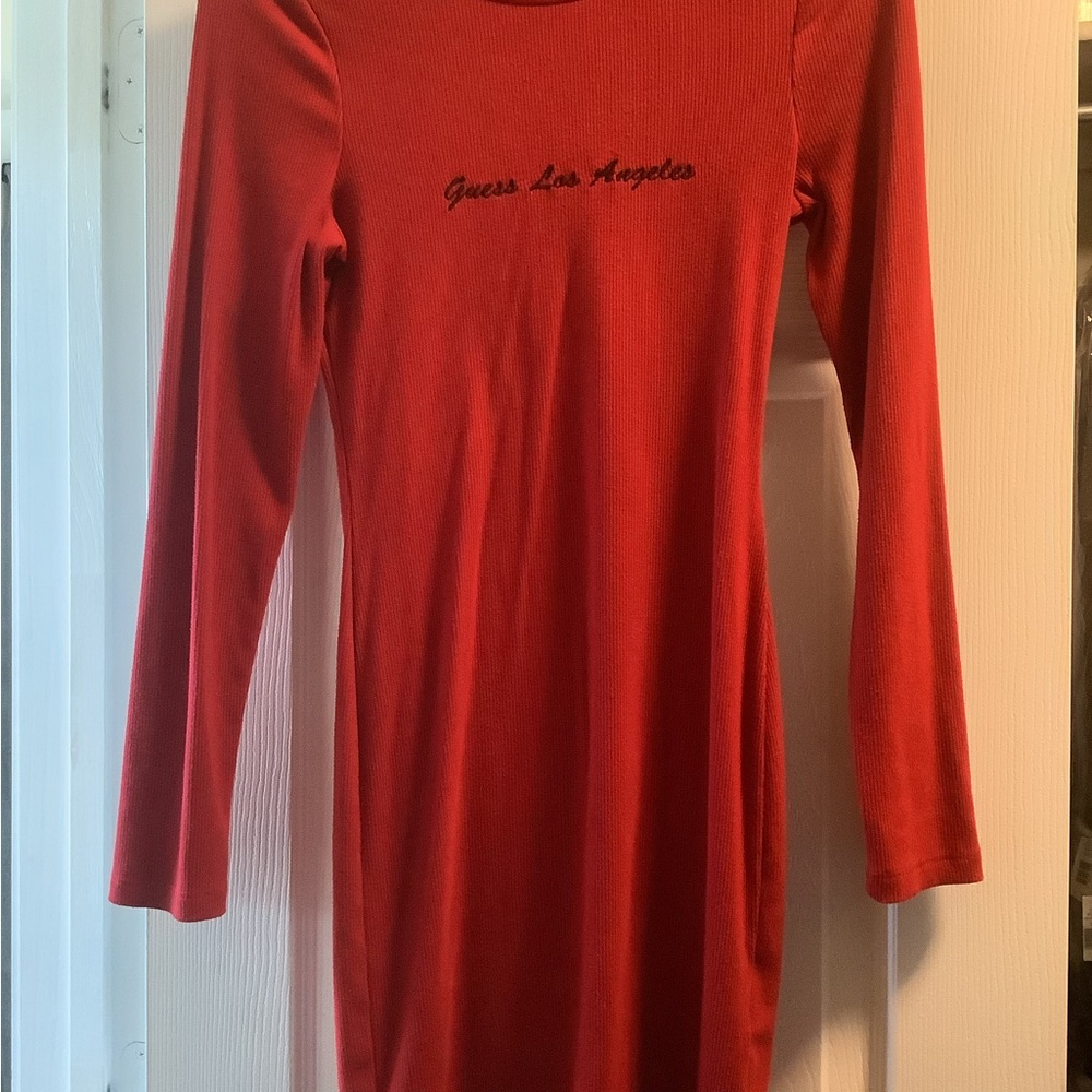 Guess Red Ribbed Knit dress